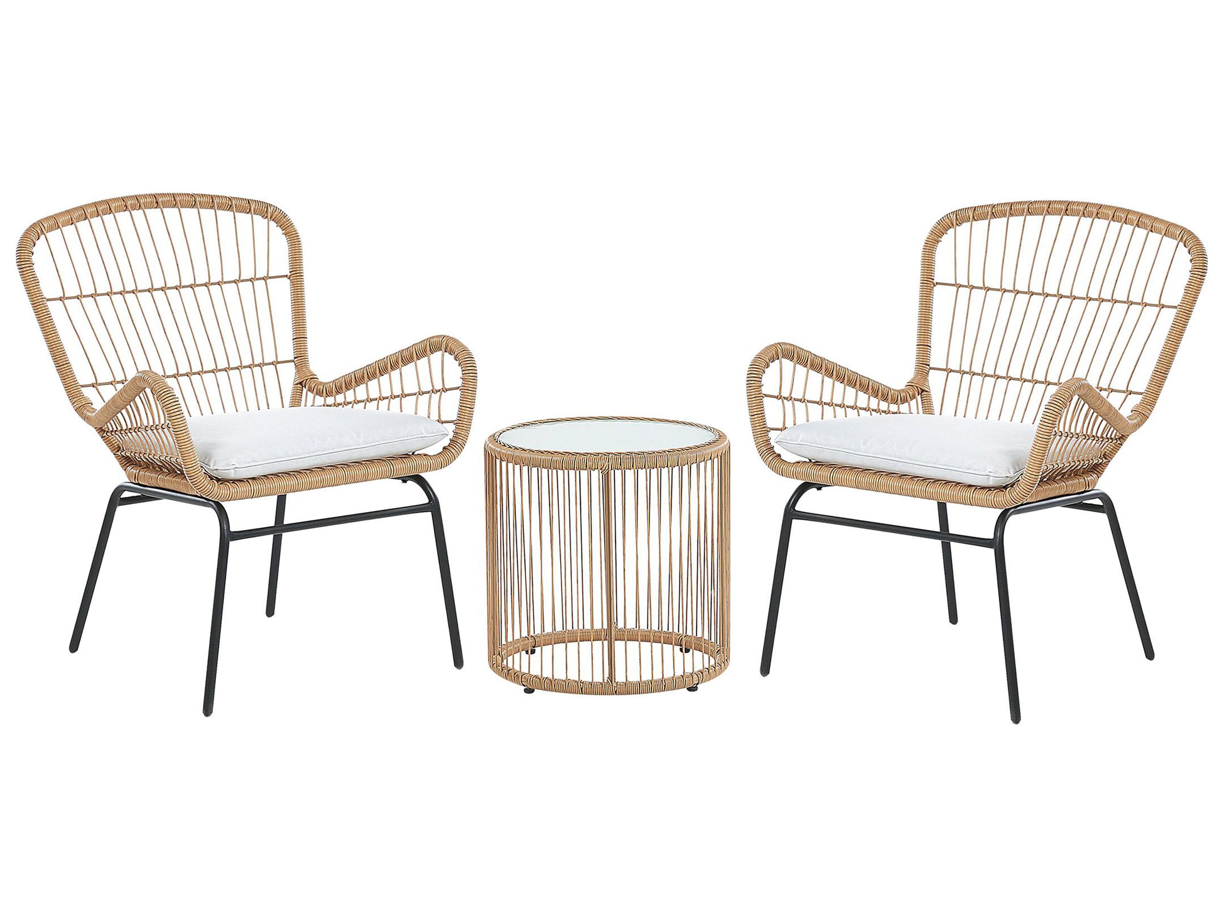 Bistroset met kussens LABICO PE rotan Lichtbruin