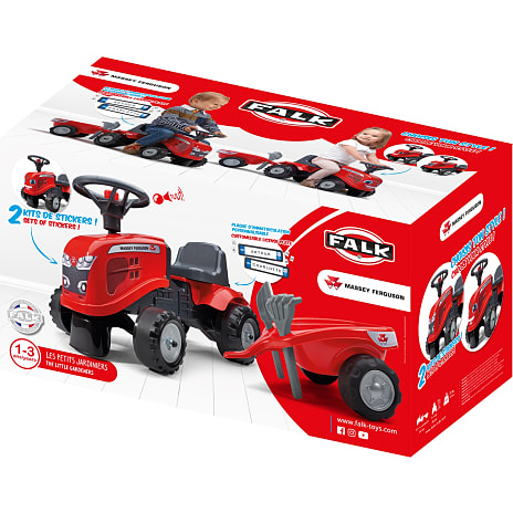 Falk Toys Baby Massey Ferguson ride-on traktor med trailer, rive og skovl