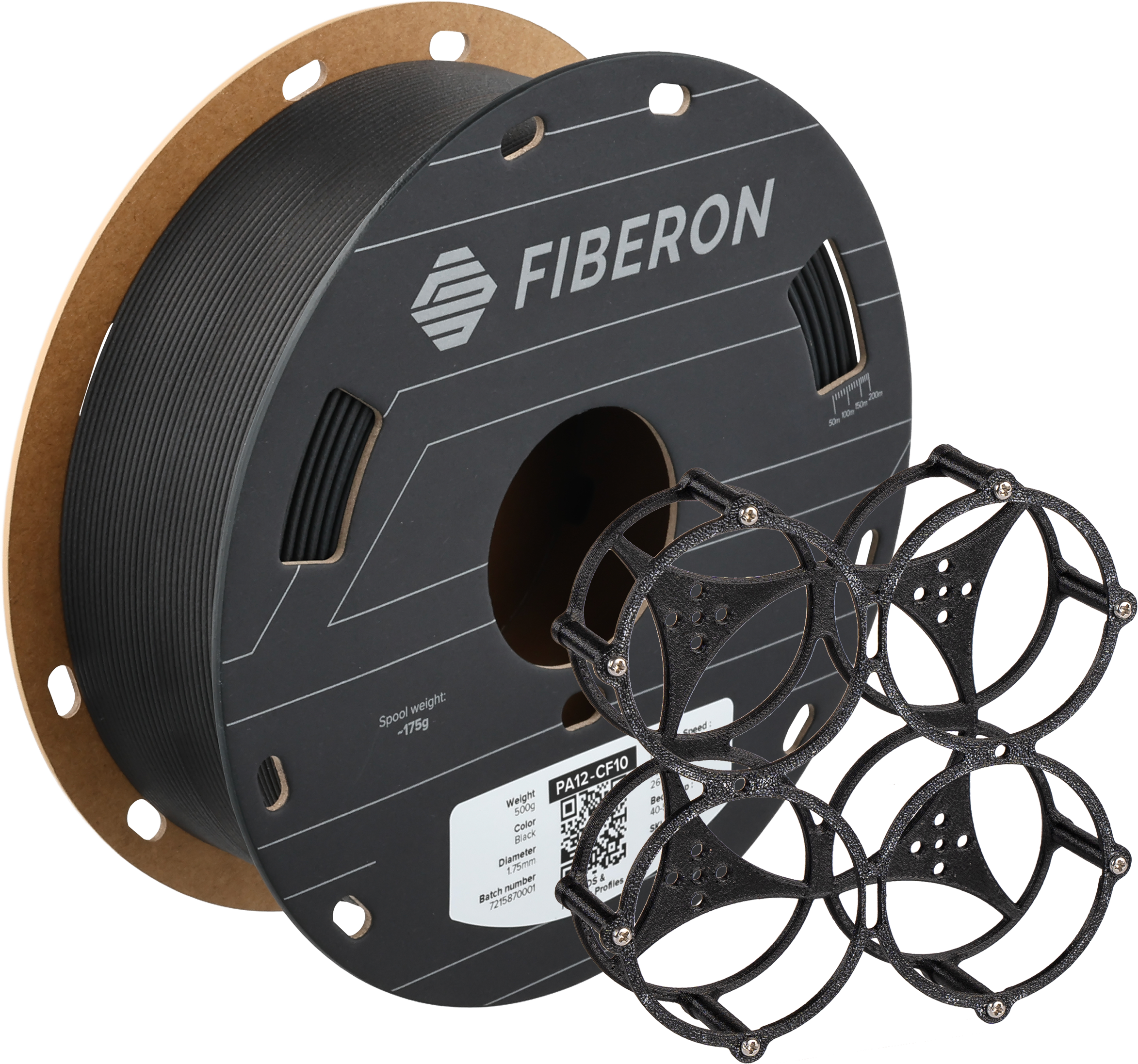 Polymaker  Fiberon™ PETG-rCF08 Black, 1,75 mm / 500 g    PETG Material mit recycelten Kohlenstofffasern in Schwarz