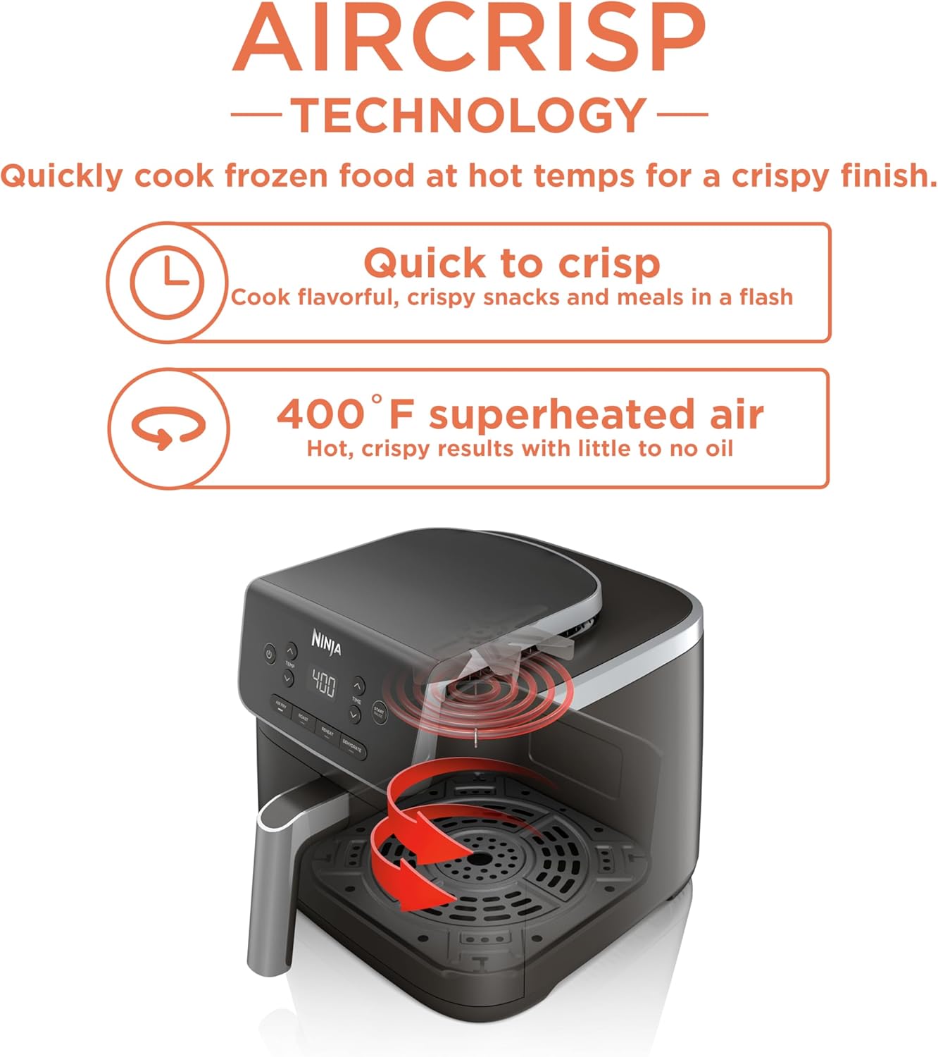 Ninja AF141 – Friteuse à air comprimé Pro 4 en 1 avec capacité de 5 litres, friture à air, rôti, réchauffement, déshydratation, technologie Air Crisp avec 400 °C pour des résultats chauds et