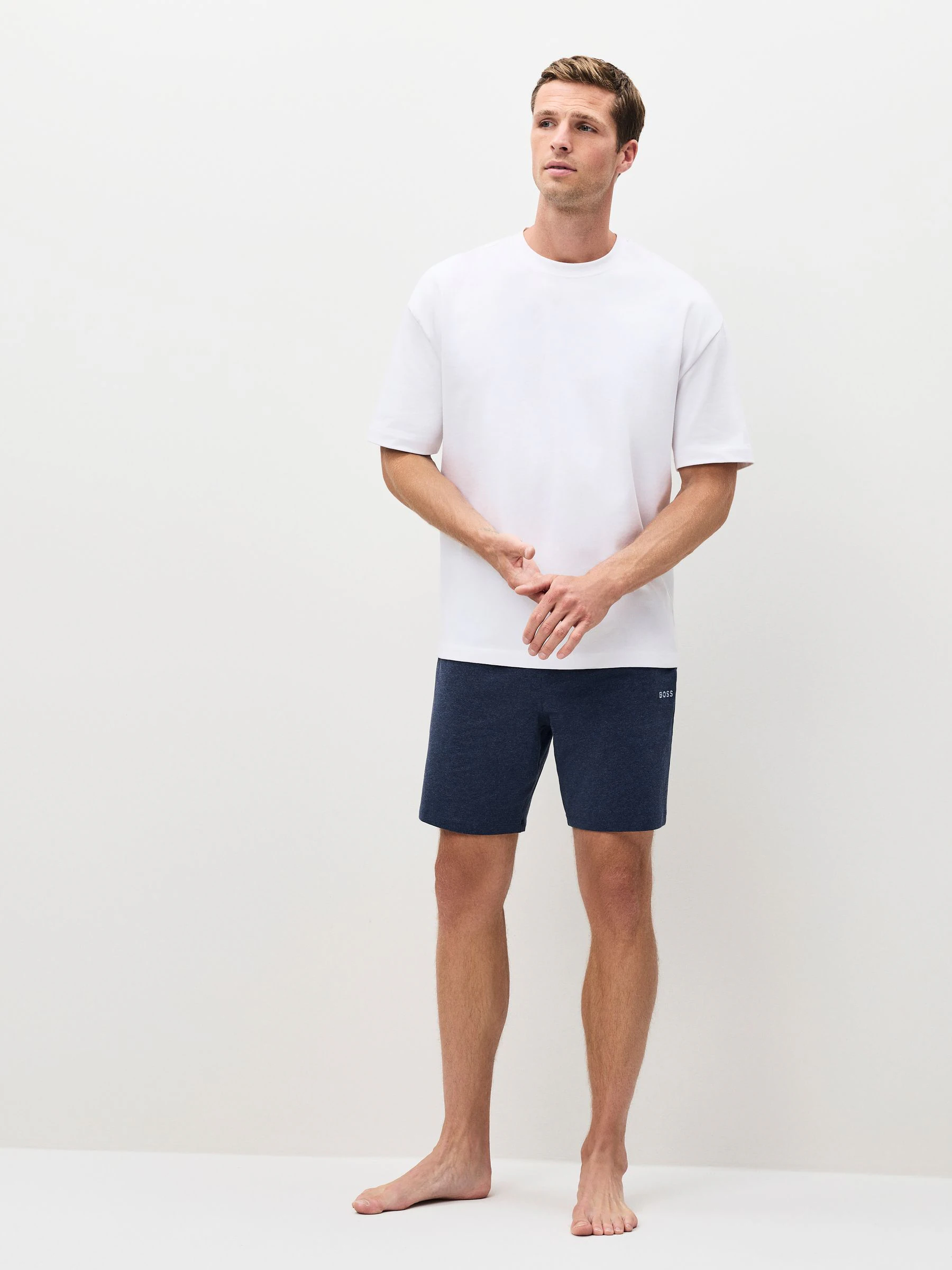 Marineblauw - BOSS Regular-Fit stretchy Short met Logo