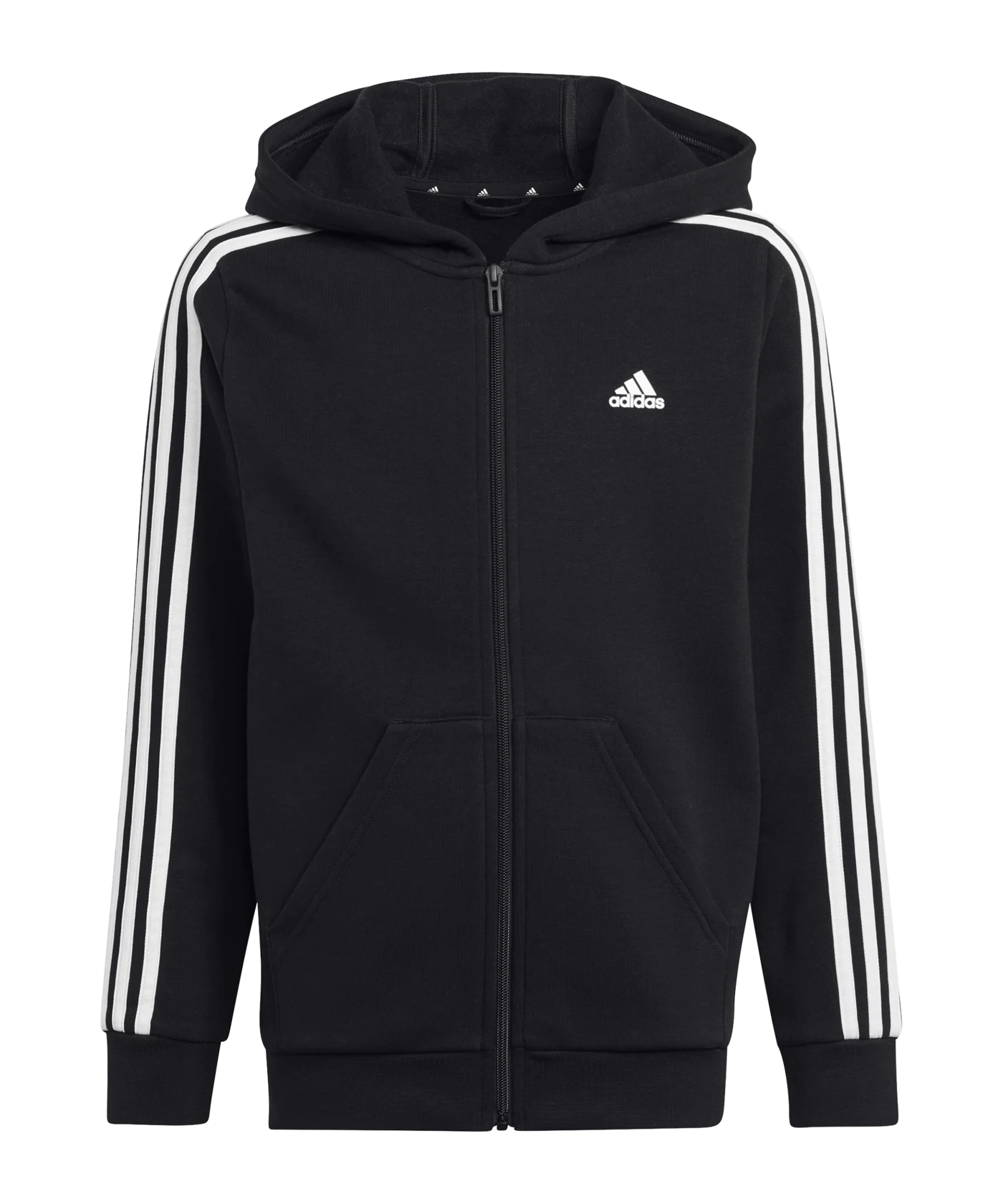 adidas 3S Fleece Kapuzenjacke Kids Schwarz Weiss