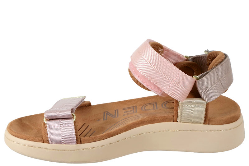 WODEN LINE BLUSH MULTI SANDAL I LYSERØDT TEKSTIL