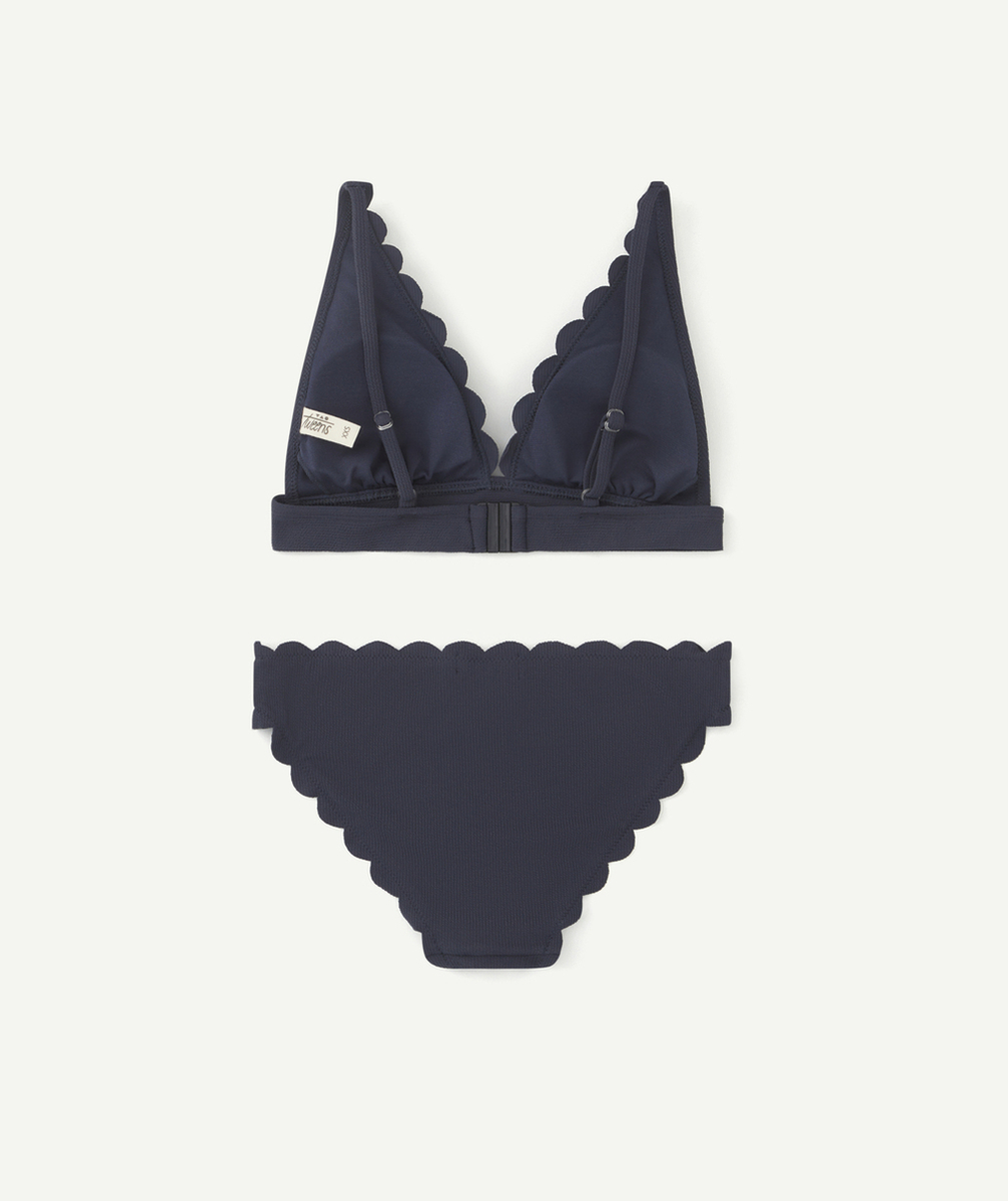 MAILLOT DE BAIN FILLE BLEU MARINE EN FIBRES RECYCLÉES AVEC DÉTAILS VOLANTÉS