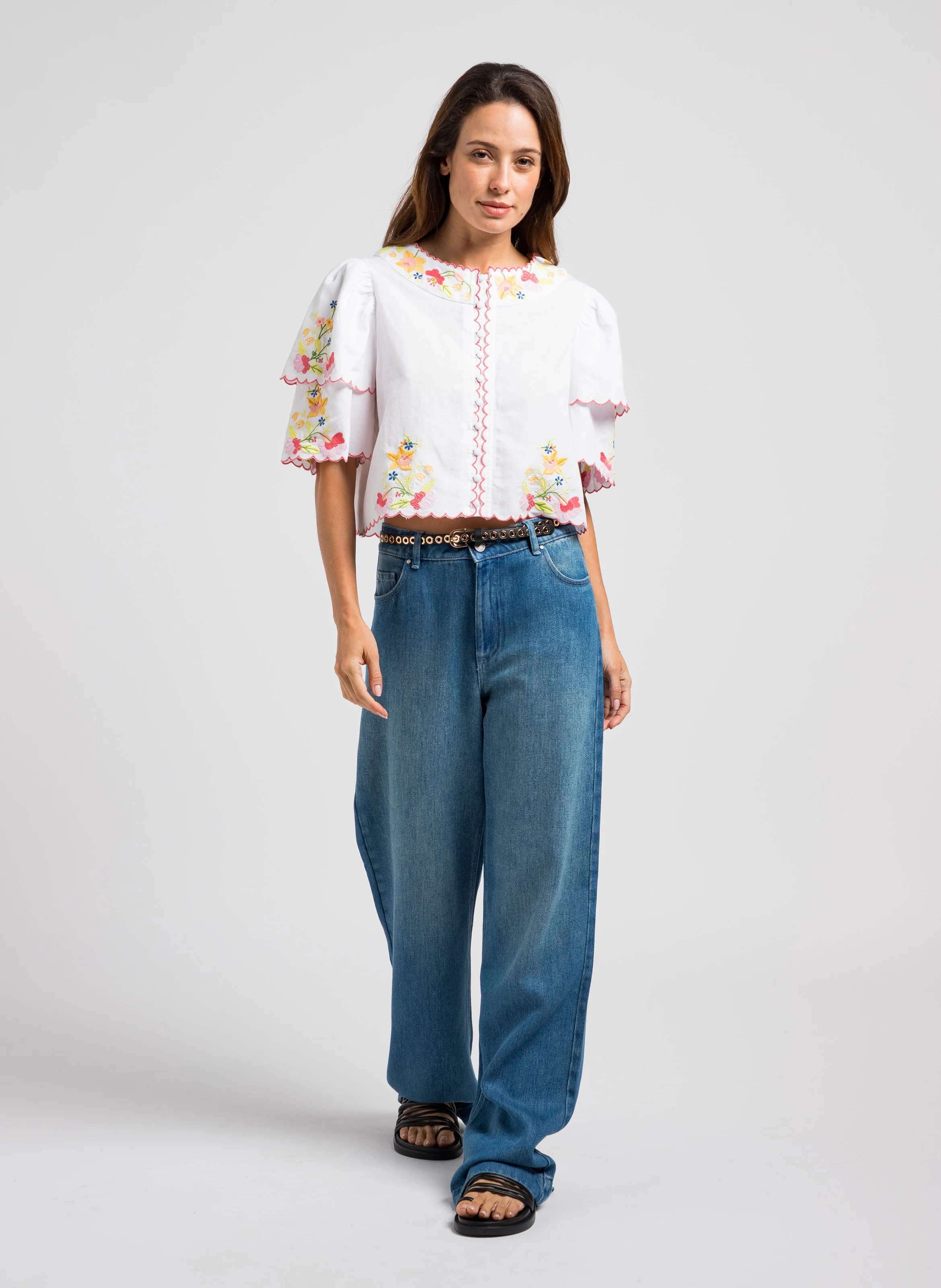 Jean large taille haute| Bleu