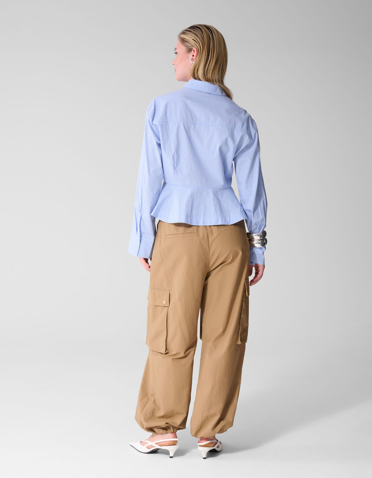 Poplin Peplum Blouse Blauw