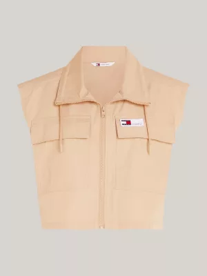 Camisa cargo cropped de manga curta com zíper