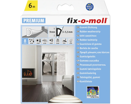 fix-o-moll D-profielafdichting, zelfklevend, wit, 6 m, 6 x 9 mm