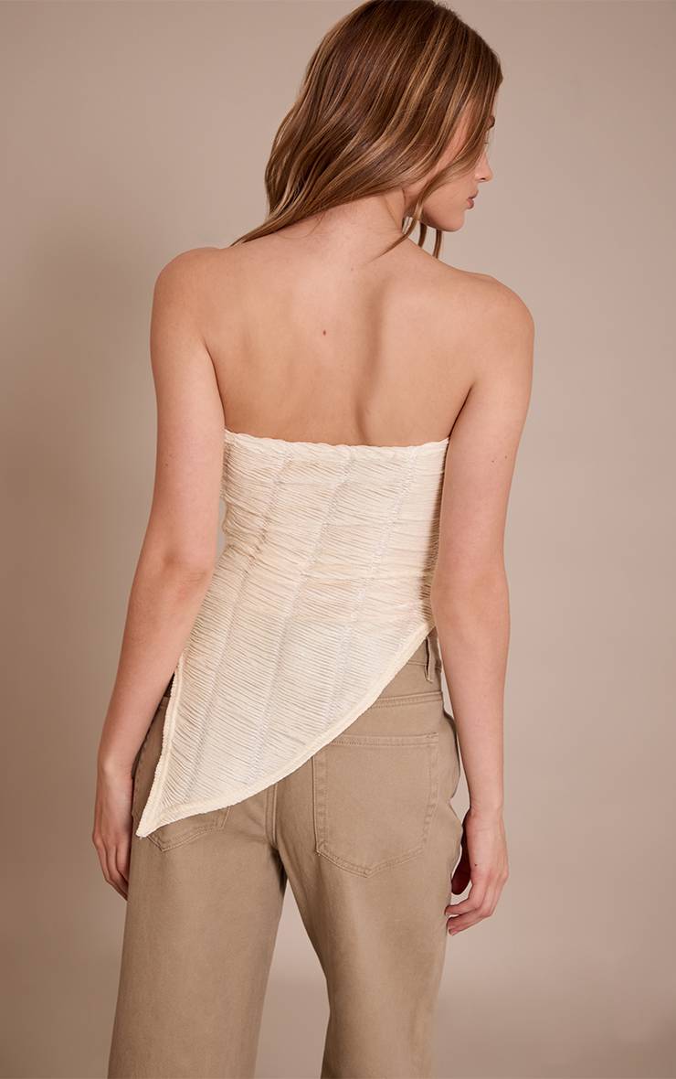 Crème Top Bandeau Texturé À Ourlet Asymétrique
