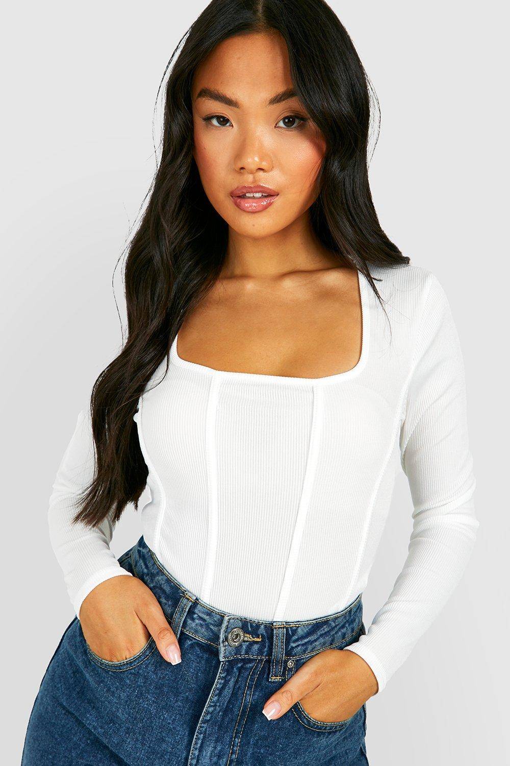 boohoo Petite Rib Corset Bodysuit