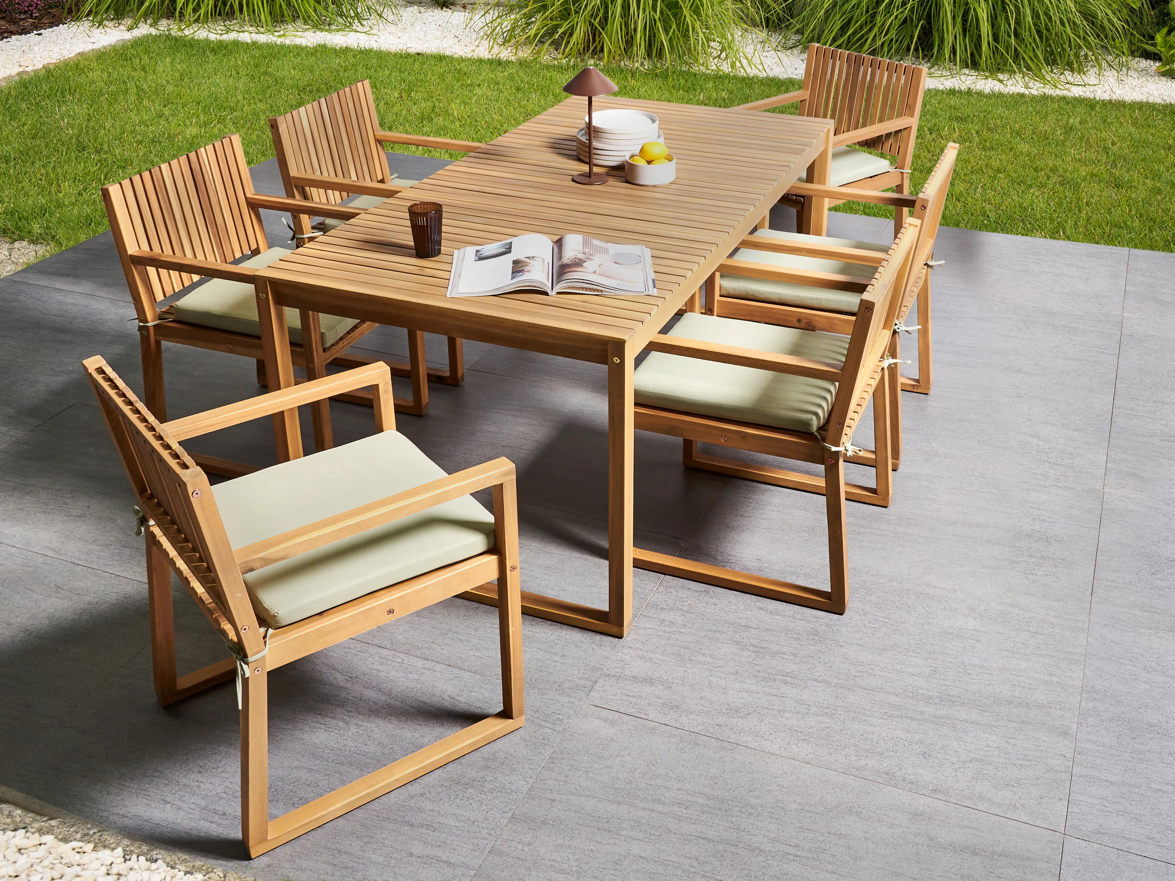 Tuinset 8-zits SASSARI PREMIUM met kussens Gecertificeerd acaciahout Lichtgroen