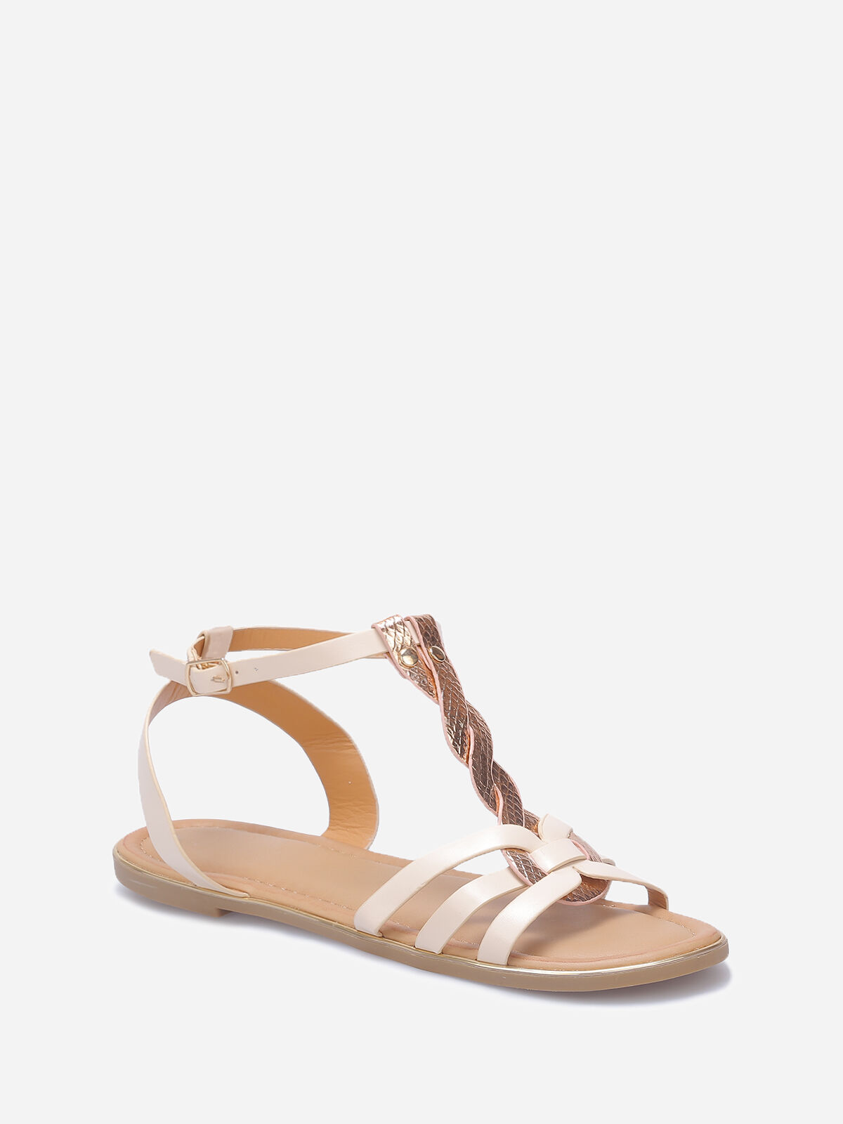 Nu-pieds à brides tressées style écailles- Beige