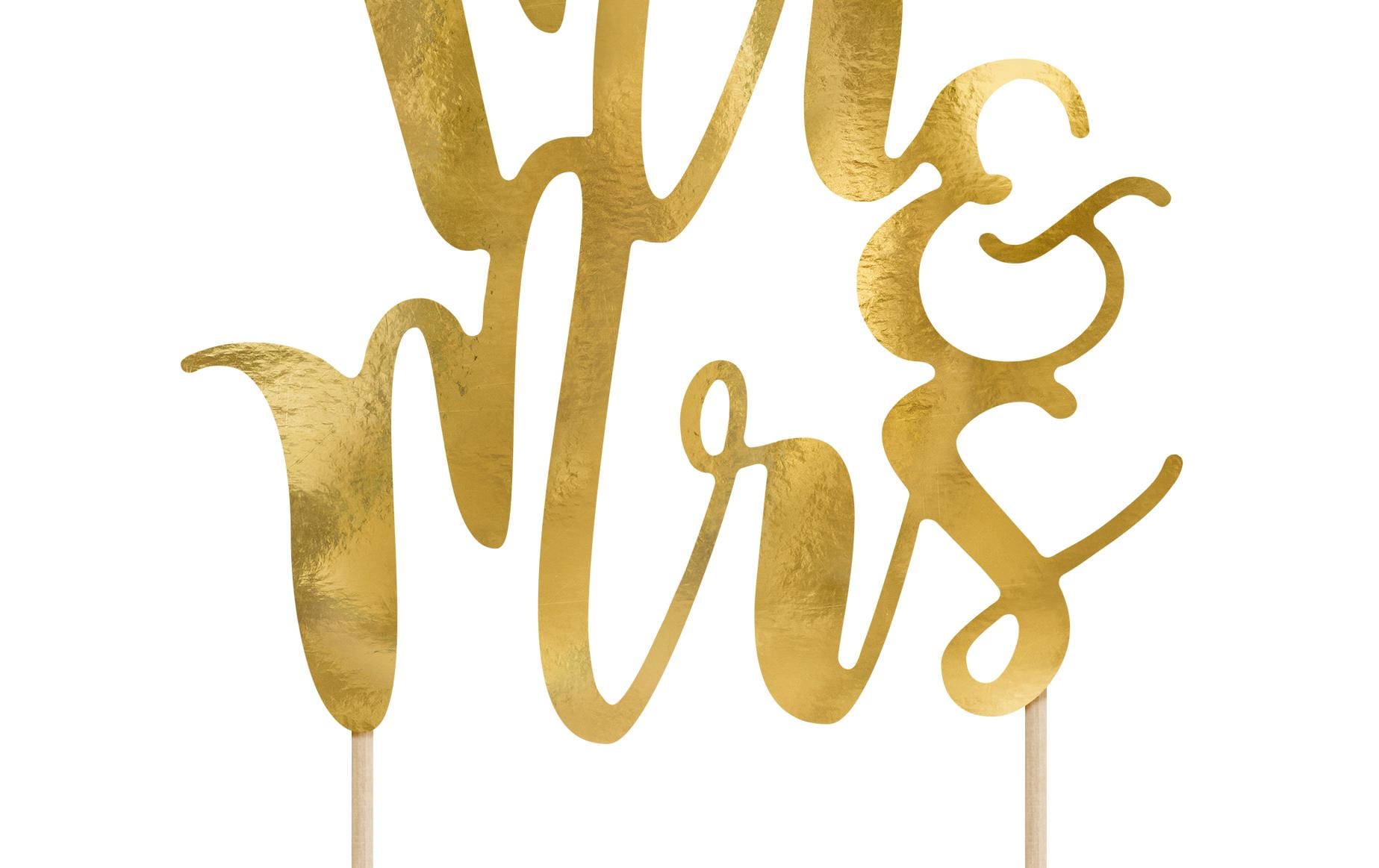Kuchen-Topper Mr & Mrs 25.5 cm, 1 Stück, GoldCake Topper – Kuchenstecker für die Hochzeitstorte oder als Kuchendekoration für die Verlobungsfeier