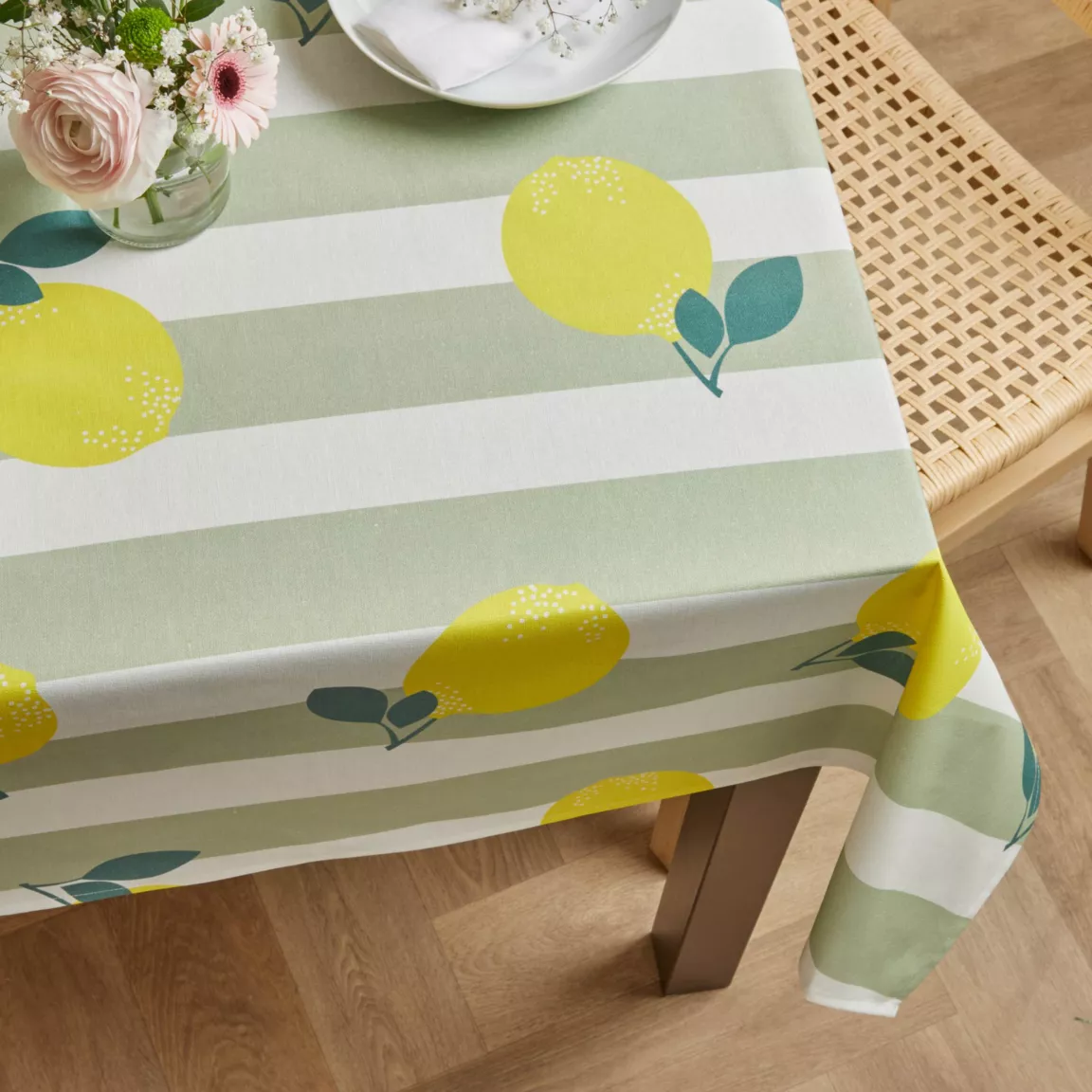 Nappe rectangulaire coton enduit (150 x 350 cm) Antibes Verte