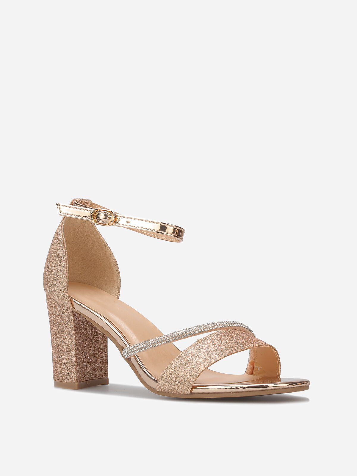 Sandales pailletées avec bride à strass- Doré rose