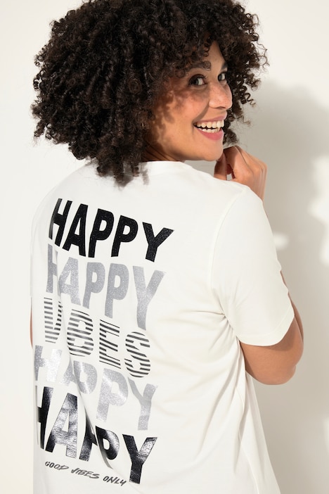 T-Shirt, A-Linie, kleiner Smiley-Druck, Halbarm