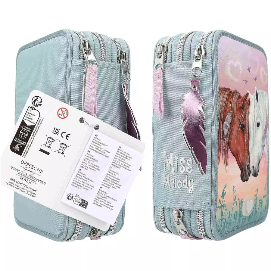 Depesche 3-Fach-Federtasche LED Herzen Miss Melody 20 x 13 x 7,5 cm bunt