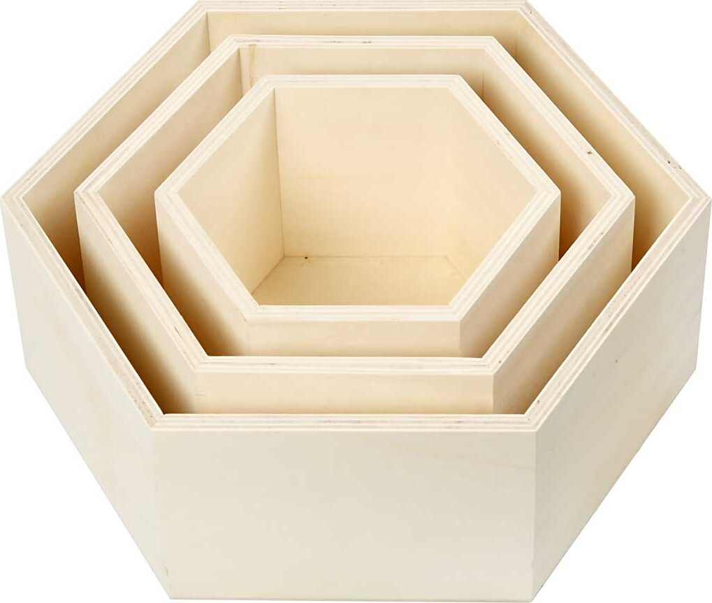 Bogkasser - Sekskantet - H 14,8+19+24,2 CM - D 10 CM - 3 Stk