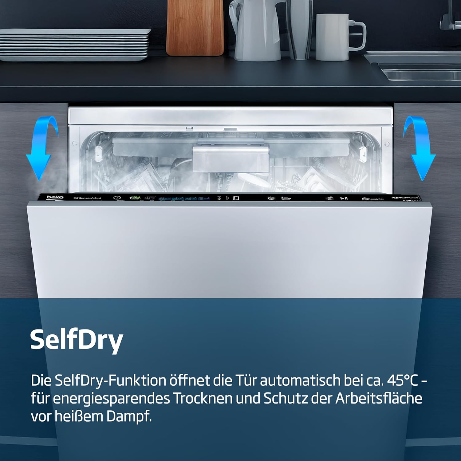 Beko BDDN25530X Geschirrspüler 60 cm, unterbau, für 15 Maßgedecke, 5 Programme, 4 Zusatzfunktionen, 3 Spülebenen, Watersafe+, SteamGloss, HygieneIntense, SelfDry, Edelstahl