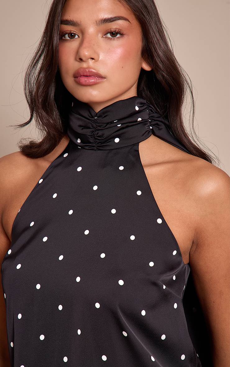 Noir Robe Mini En Satin À Pois Style Foulard