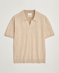 GANT Linen/Cotton Open Collar Polo Dry Sand