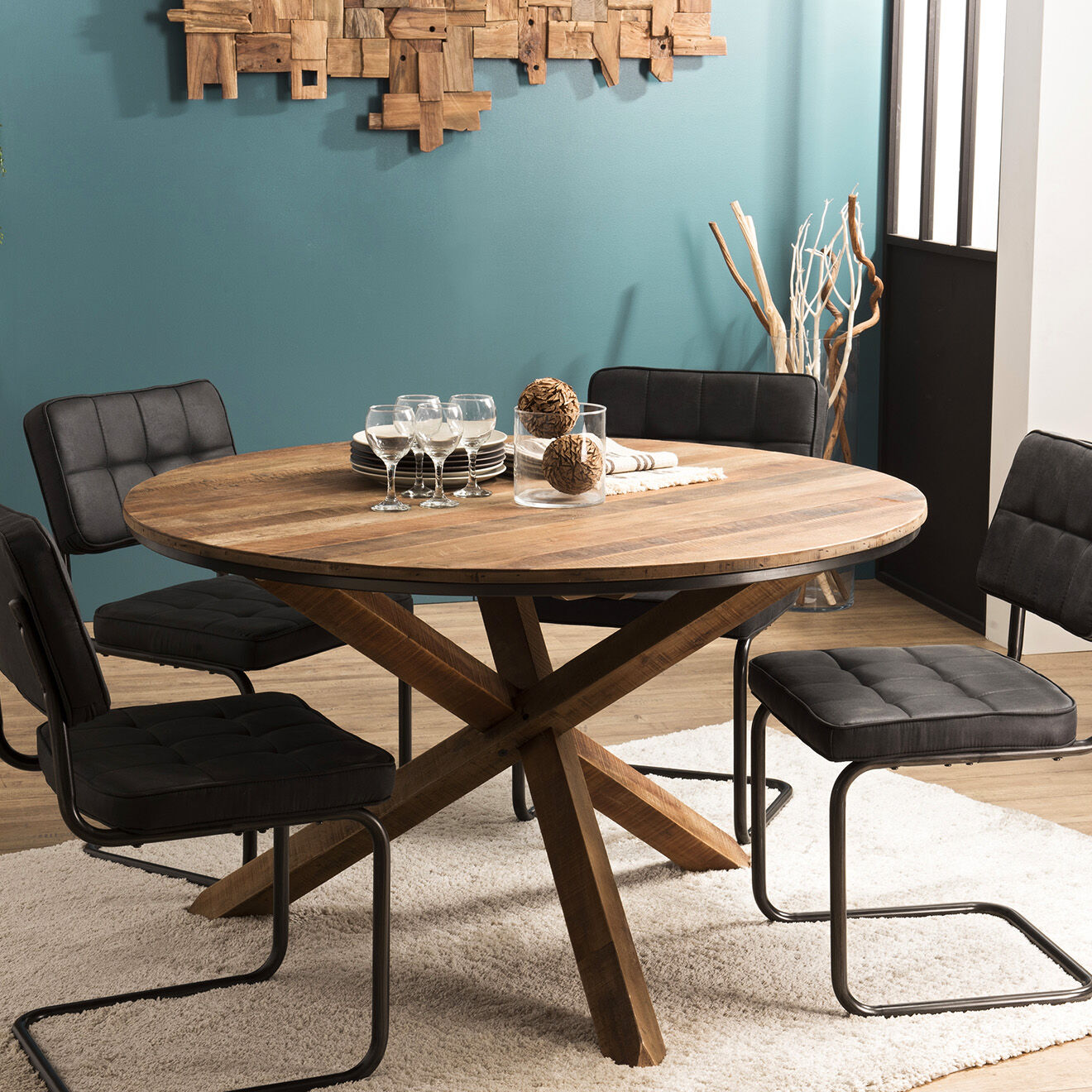 Macabane Table à manger Sixtine teck - D.130xH.77.5 cm