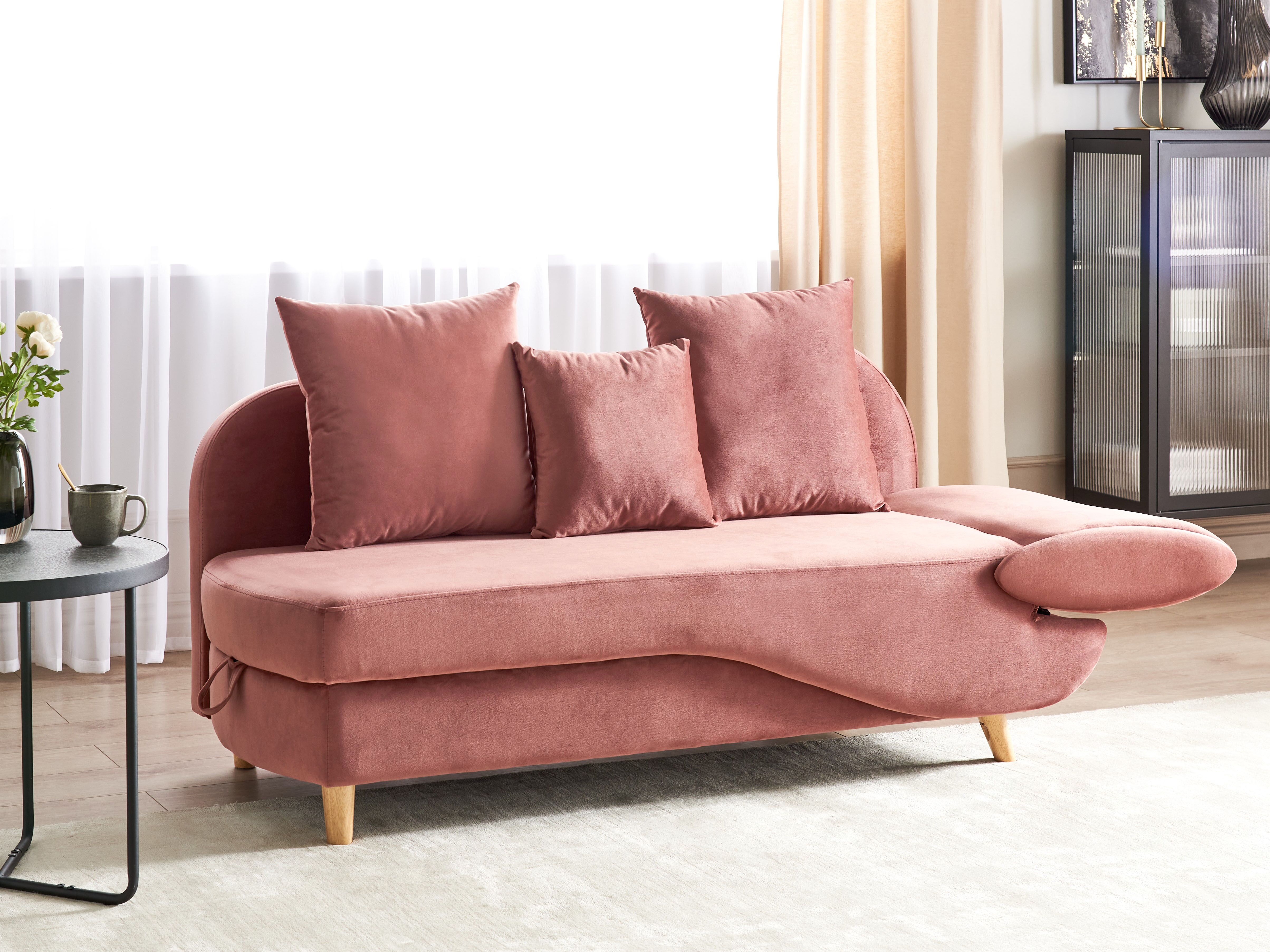 Rechtszijdige chaise longue MERI Fluweel Roze met opbergruimte