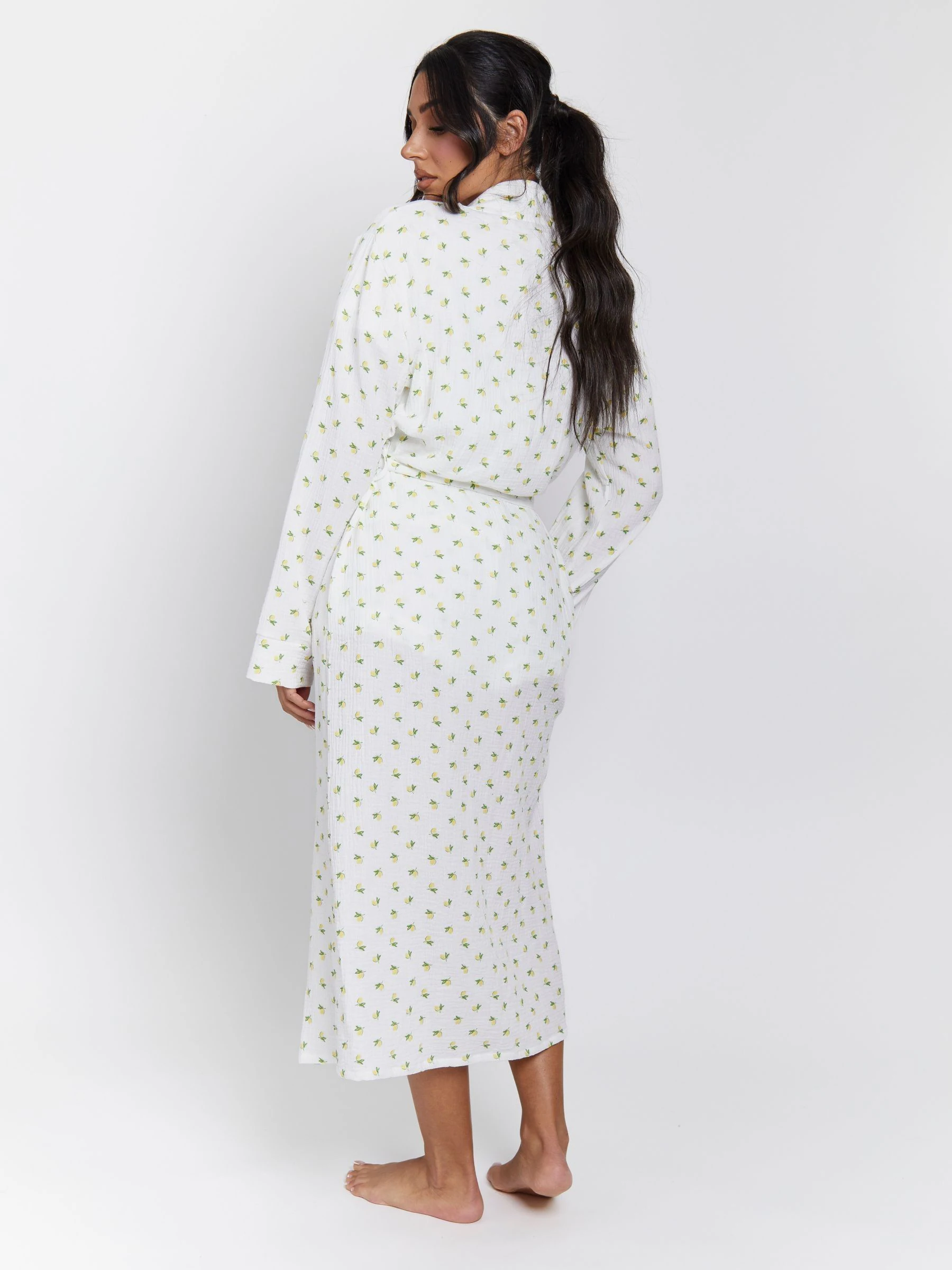Loungeable Lemon Print 100% Cotton Waffle Robe