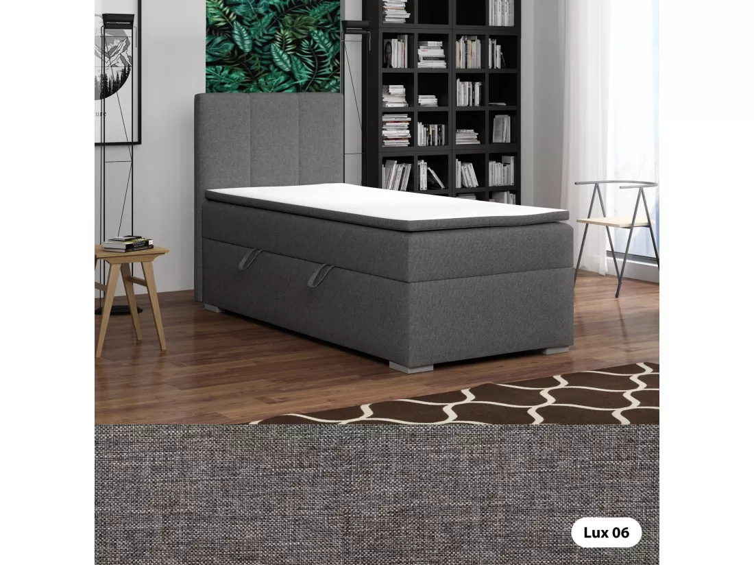 LIT SIMPLE avec tiroir de rangement et surmatelas, côté gauche Monaco Mini 100x200 cm, Lux 06 (Gris)