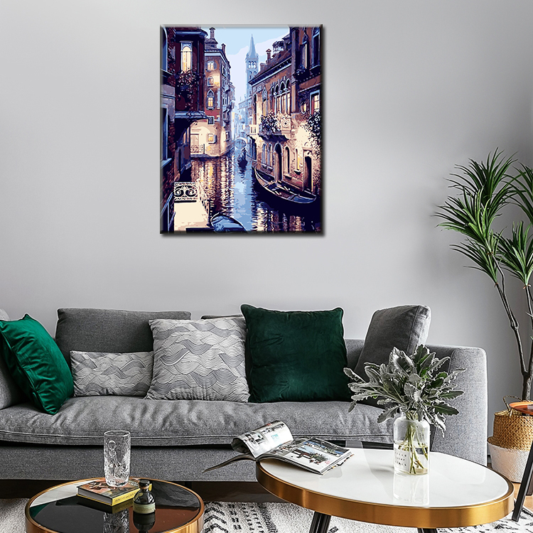 (10-tlg. Set) 40x50cm Malen Nach Zahlen Leinen Tuch für Erwachsene und Kinder inkl. Bildaufhänger - Venedig