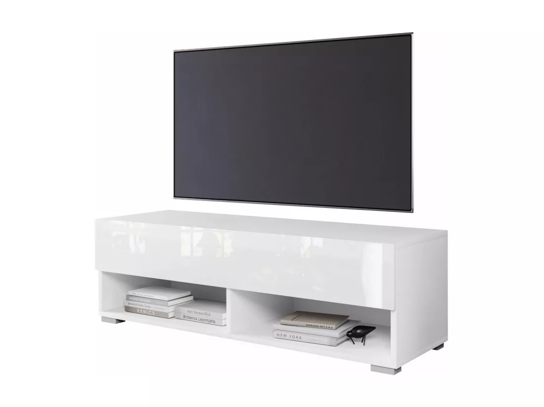 Meuble TV - 100 cm - blanc mat/blanc brillant - avec LED - WANDER