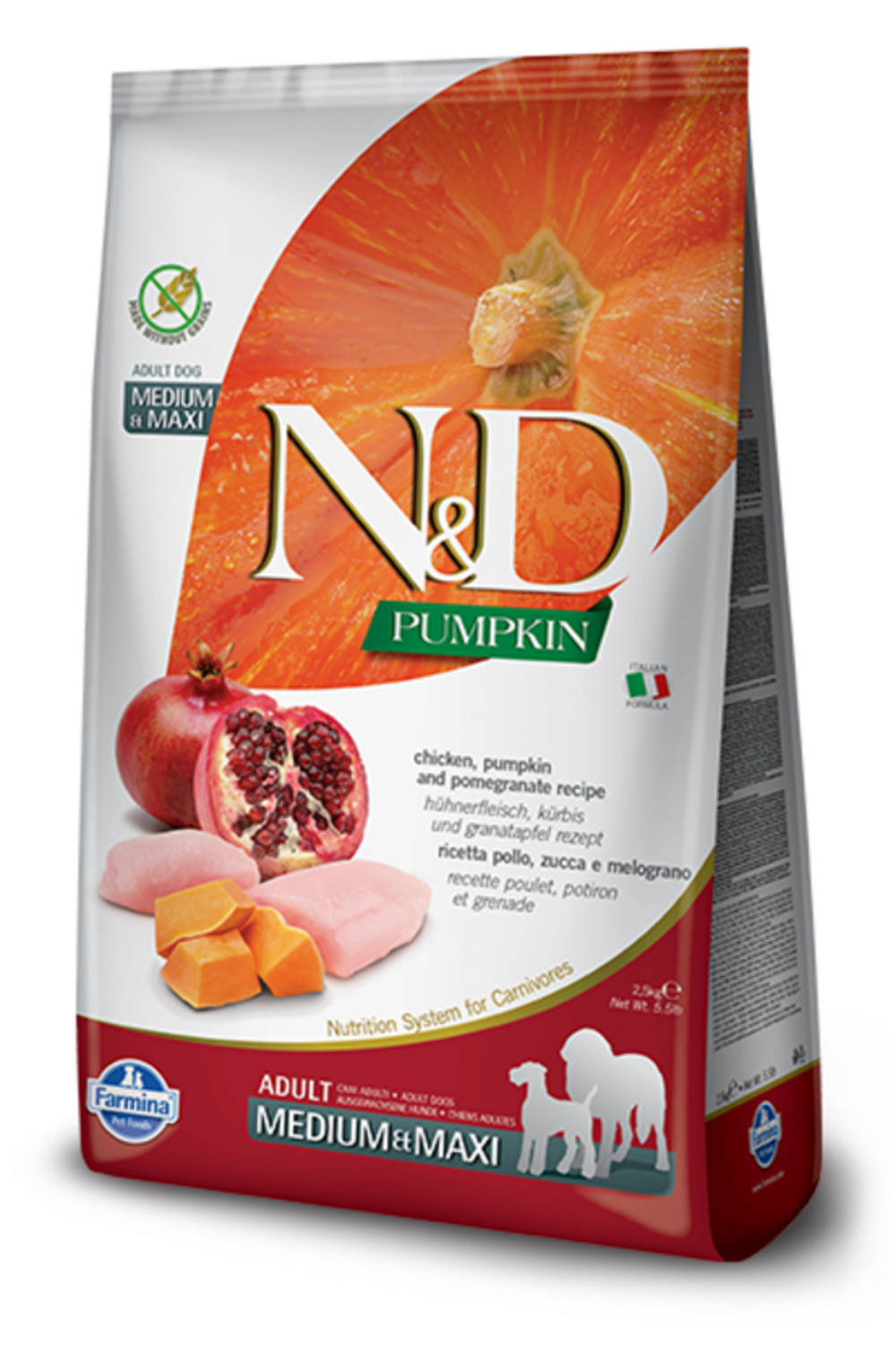 Croquettes n&d potiron poulet & grenade chien medium/maxi 2,5kg