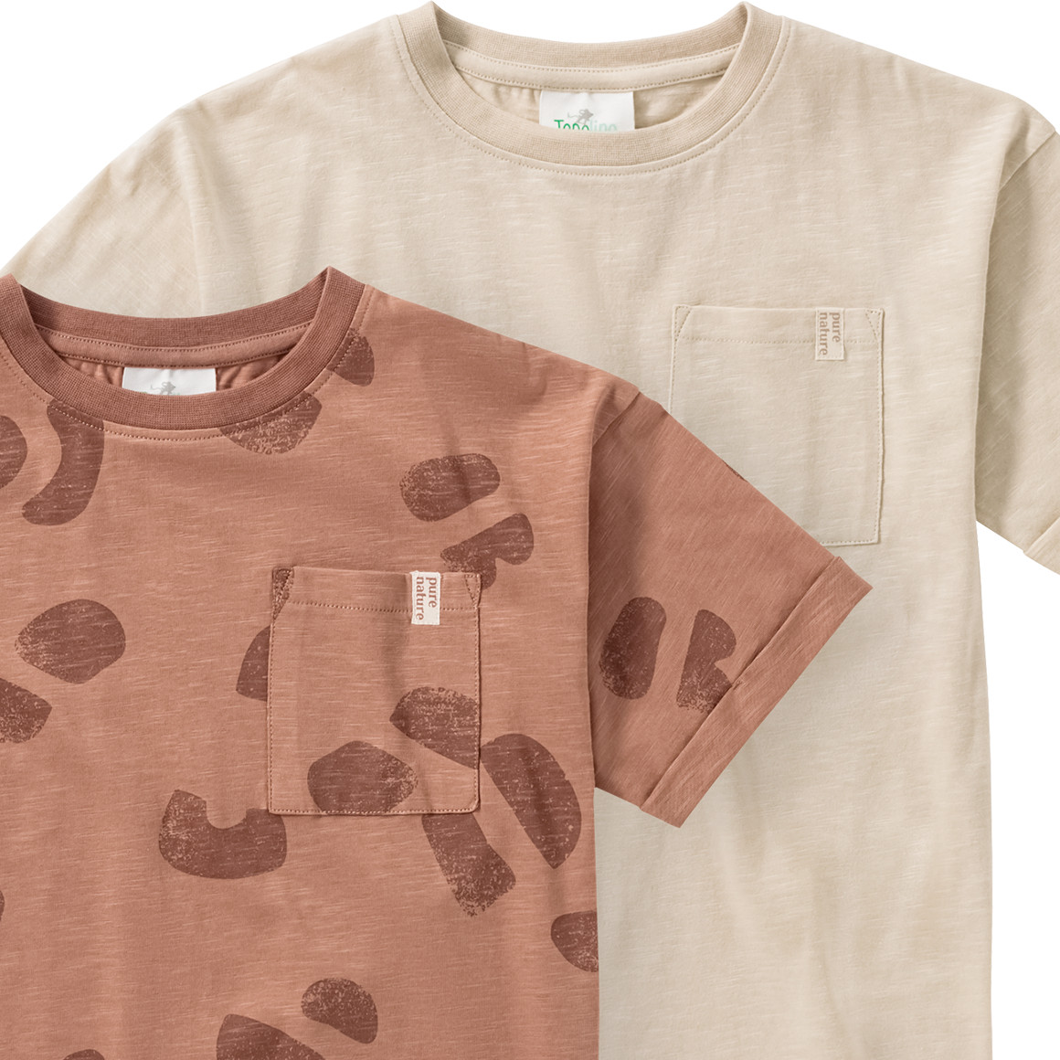Topolino Pure Collection 2 Jungen T-Shirts mit Flammgarn terracotta / hellbeige