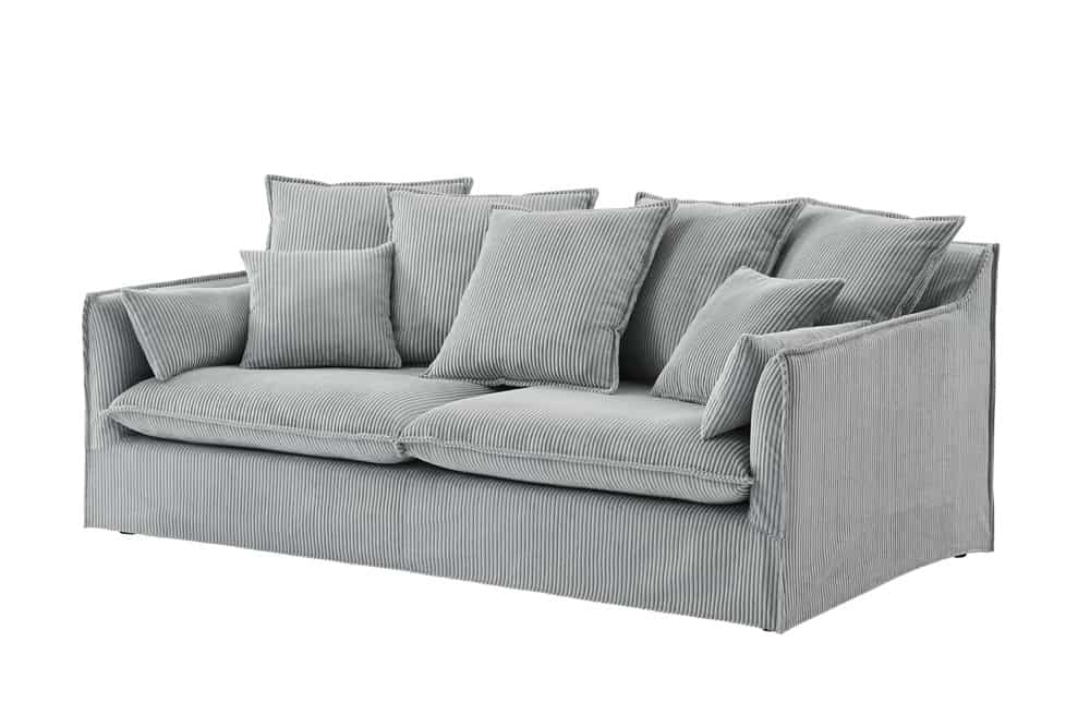 Großes 3-Sitzer Sofa HEAVEN 200cm hellgrau Cord Federkern Hussensofa abnehmbarer Bezug