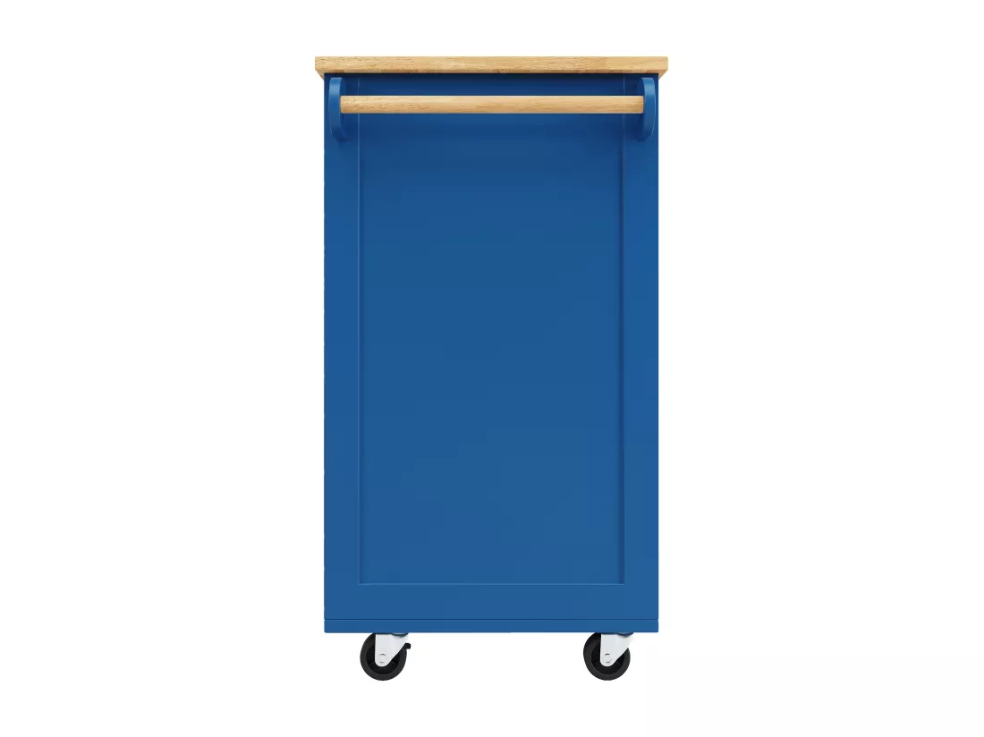 Ilot central de cuisine mobile avec 2 portes et 2 tiroirs - 102x45x92 cm - Bois MDF - Bleu et naturel