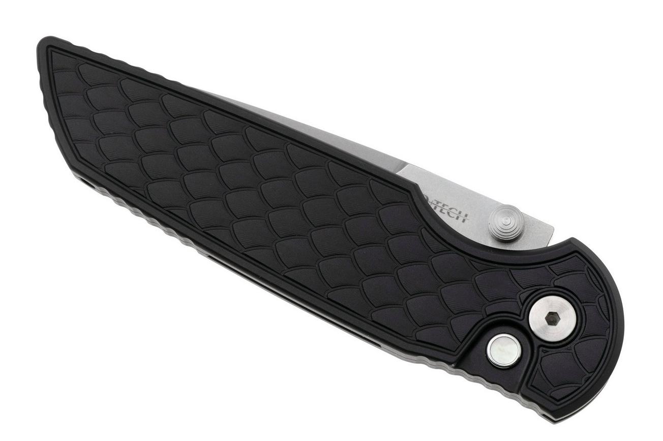 Pro-Tech TR-3 Integrity 2025-SHOT-INT1, Stonewashed S35VN, Reptile Black Aluminum, Gold Lip Pearl Button, zakmes