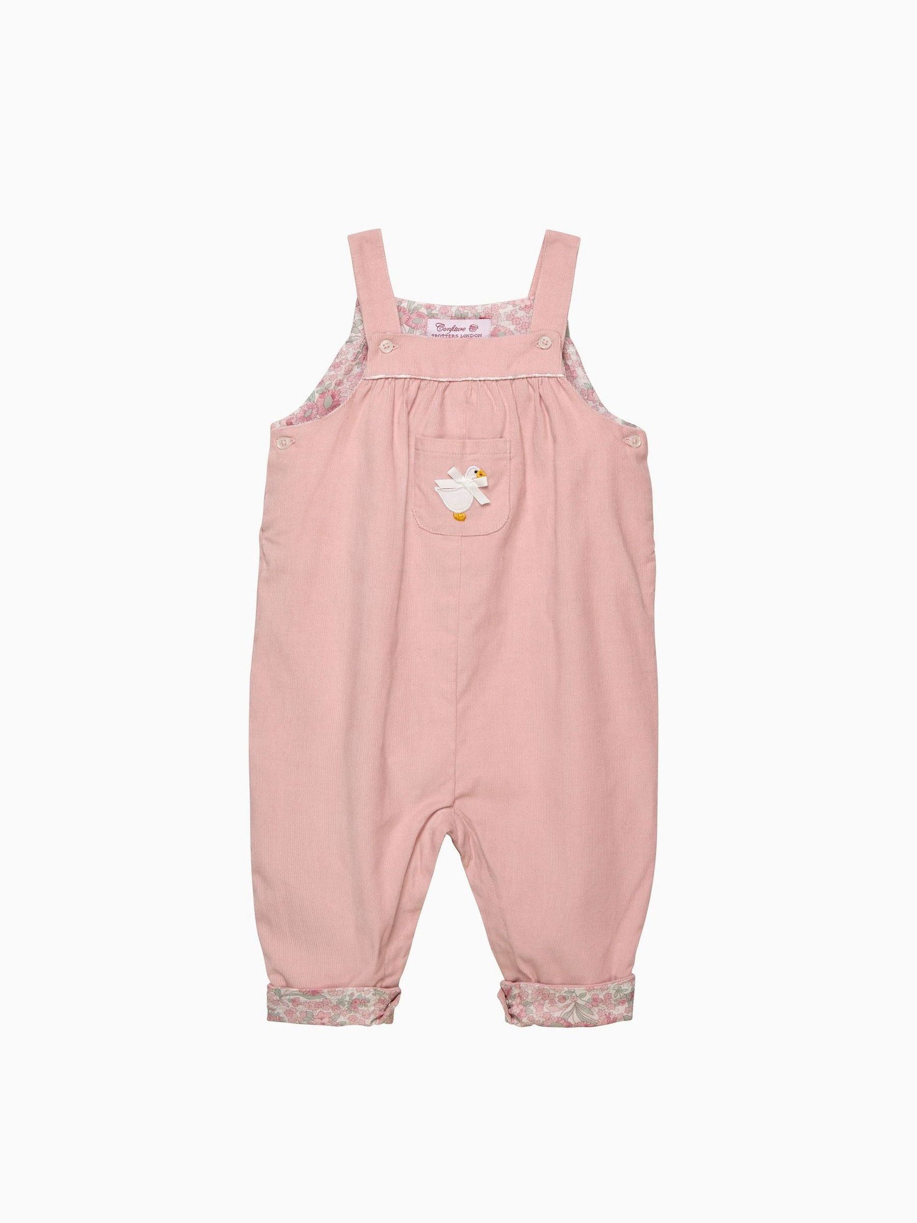 Trotters London Pink Cord Duck Applique Dungarees