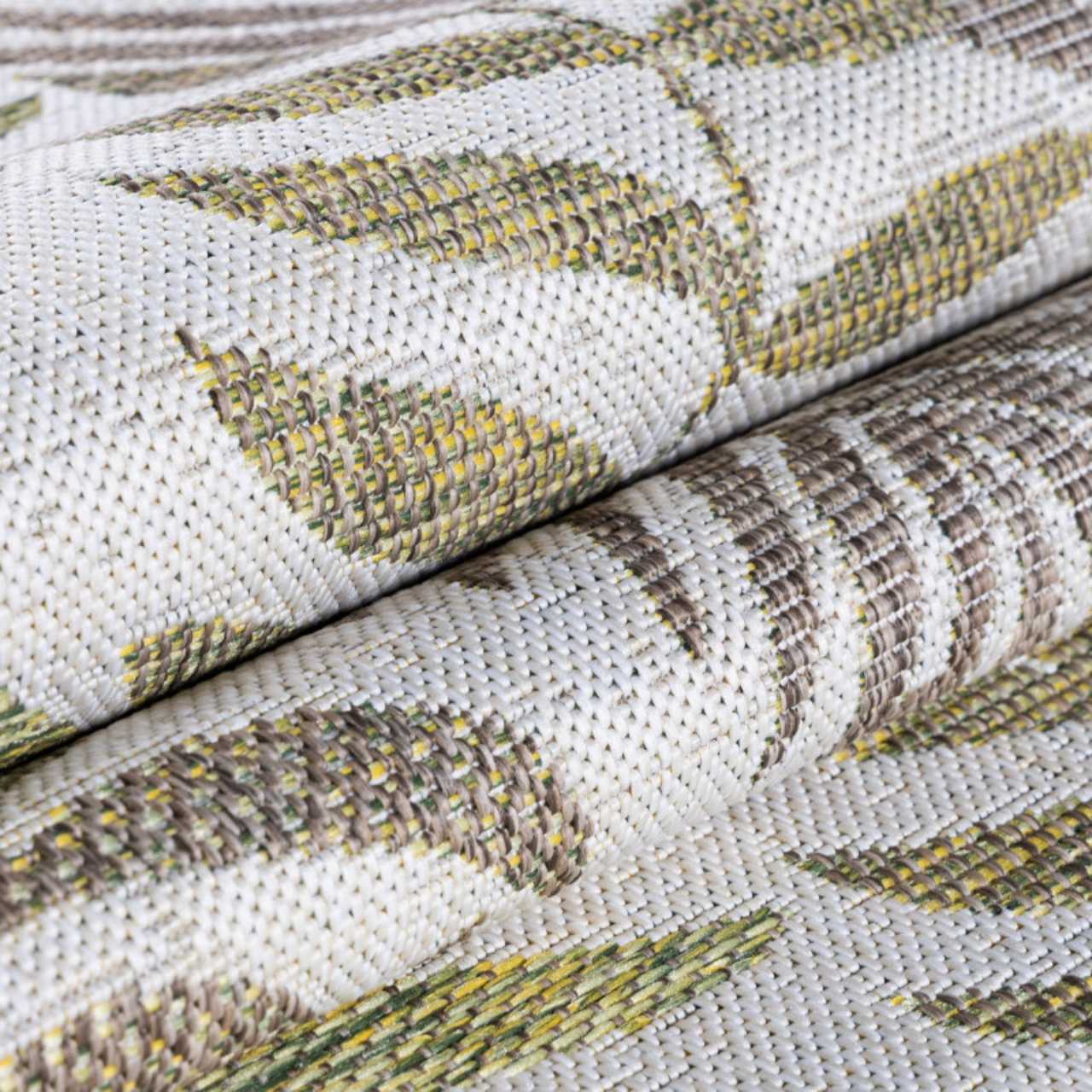 In Outdoor Teppich Beige, Vintage Design, Flachgewebe, Wetterfest