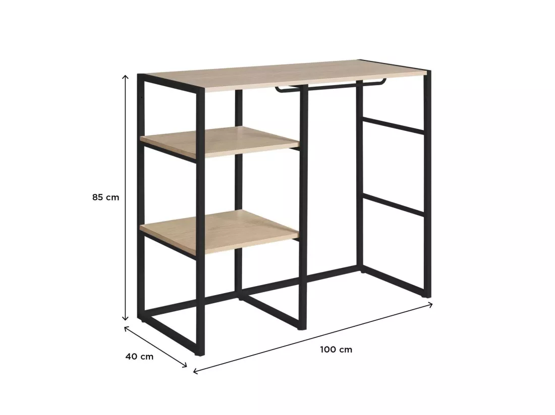 Portant vêtements sous combles penderie et étagères noir L100 x H85 cm