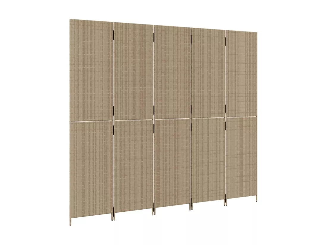 Cloison de séparation 5 panneaux beige résine tressée