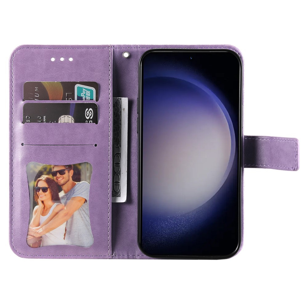 Samsung Galaxy S24  Plus Leder Tasche Wallet - Mandala Flowers Imprint - Lila