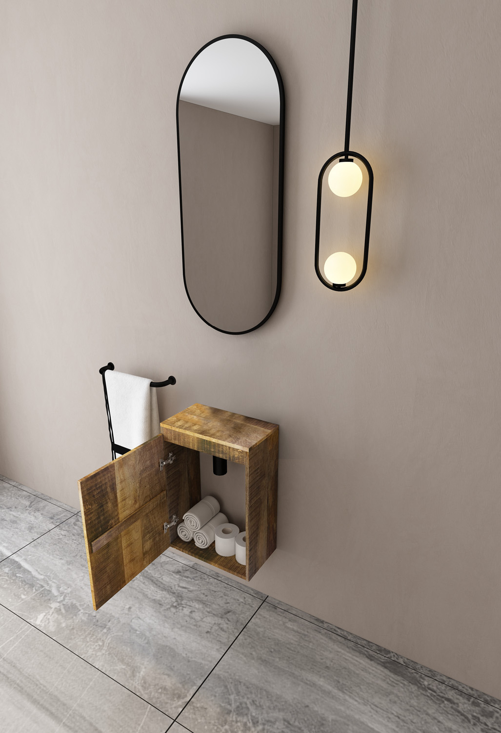 MD Interior Bello toiletmeubel mangohout links met toiletmeubel plank