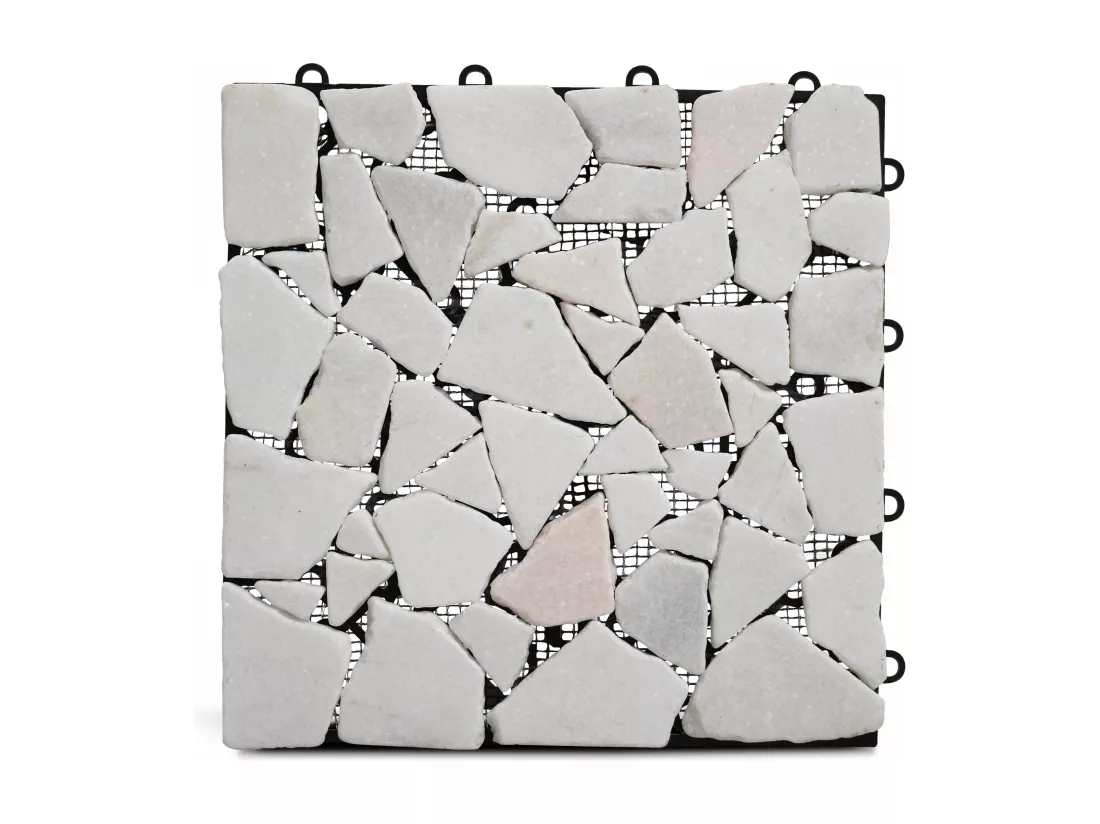 Lot de 48 dalles clipsables en galet de marbre blanc