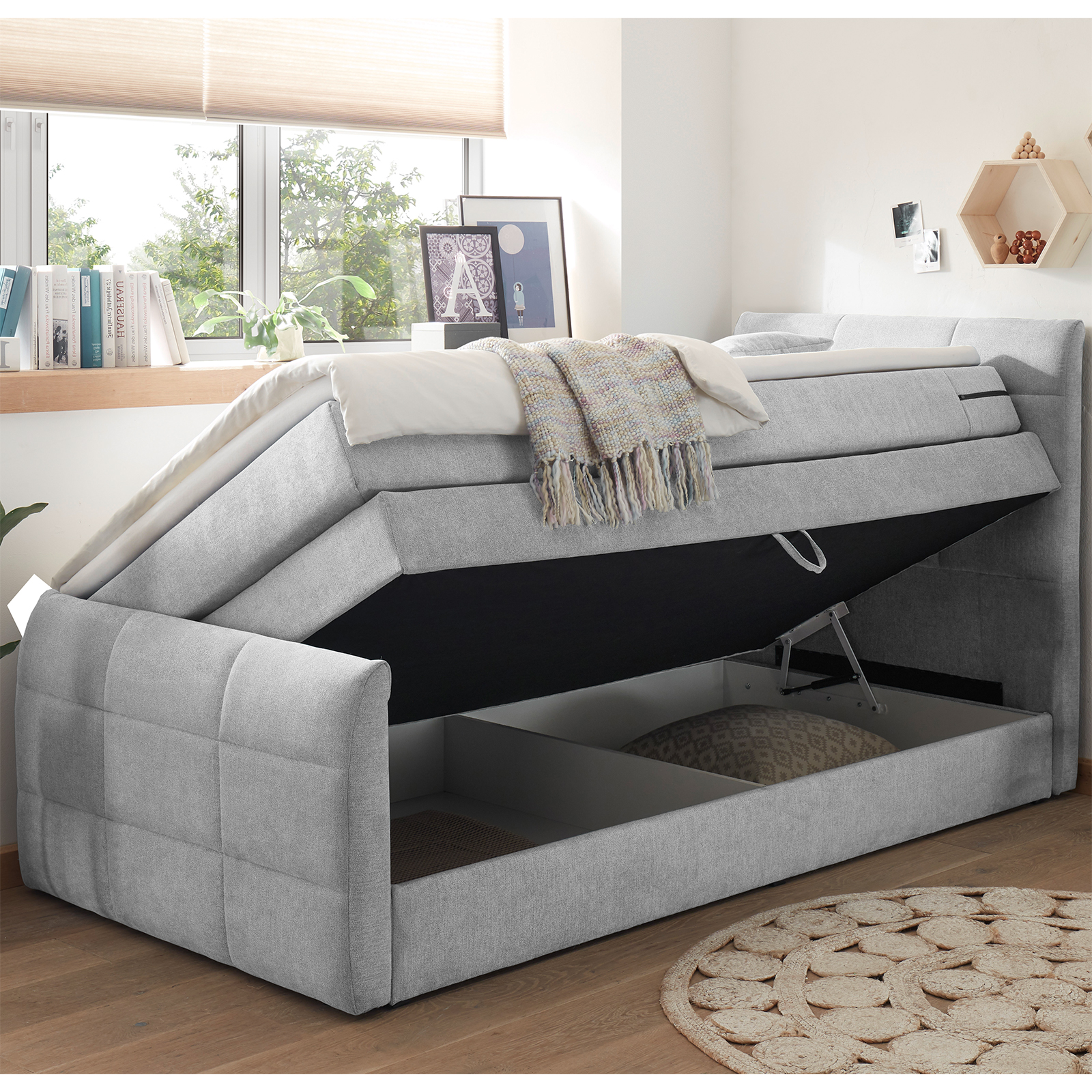 Boxspringbett - silber - H2 - 100x200 cm