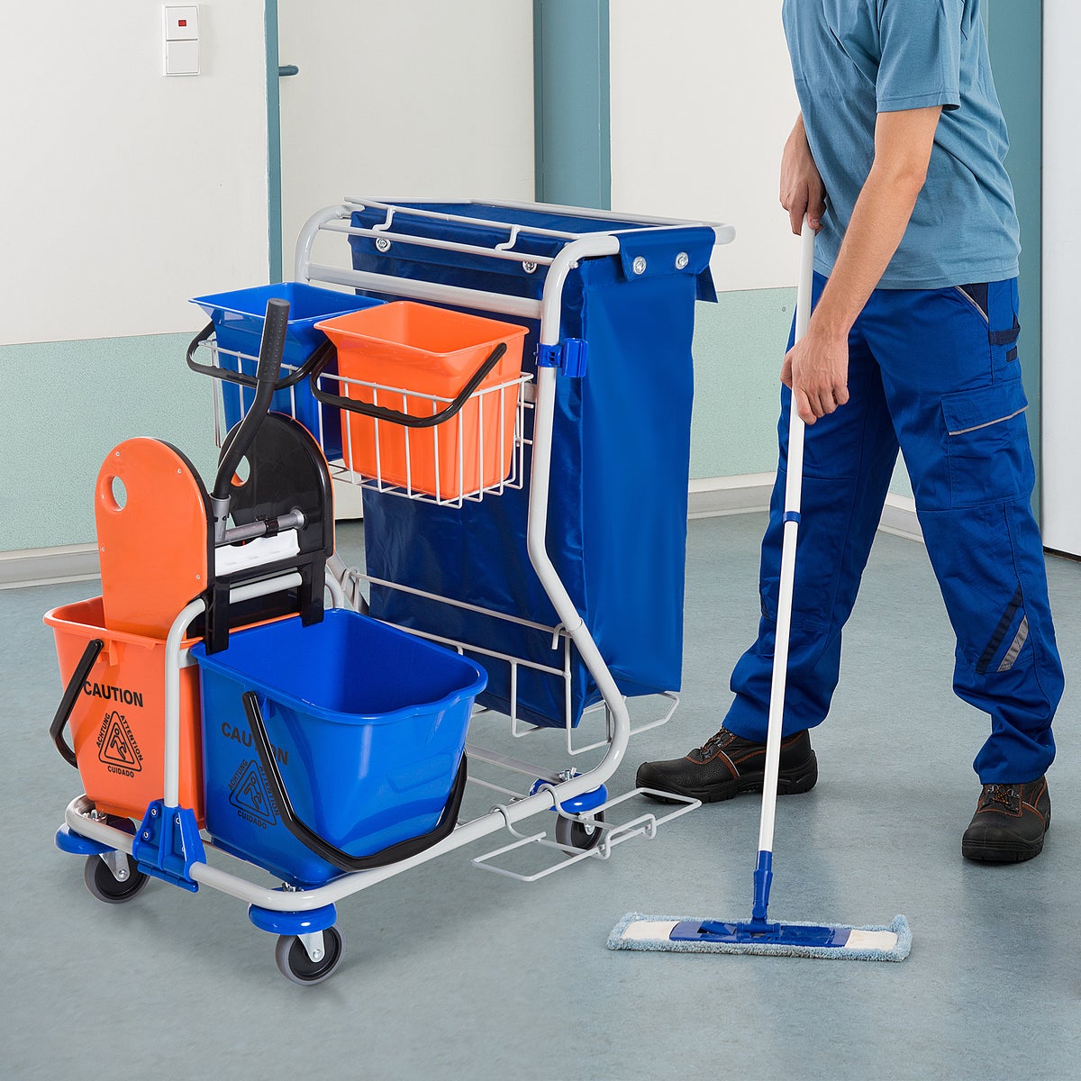 HOMCOM schoonmaakwagen, 93 x 80 x 97 cm, PP, blauw