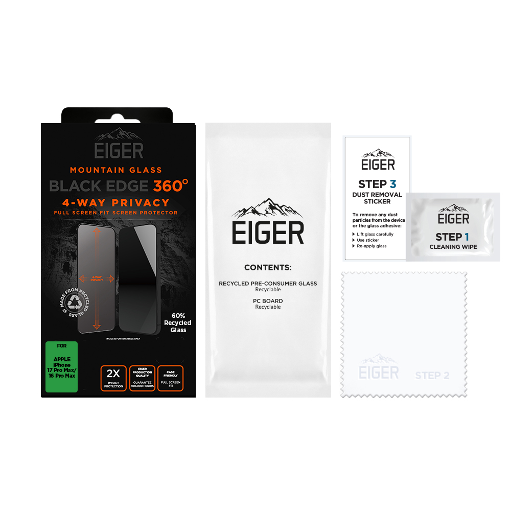 iPhone 17 Pro Max Mountain Glass Black Edge 360 Grad Panzerglas 3D 4-Way Privacy Displayschutz Case Friendly (EGMSP00336)