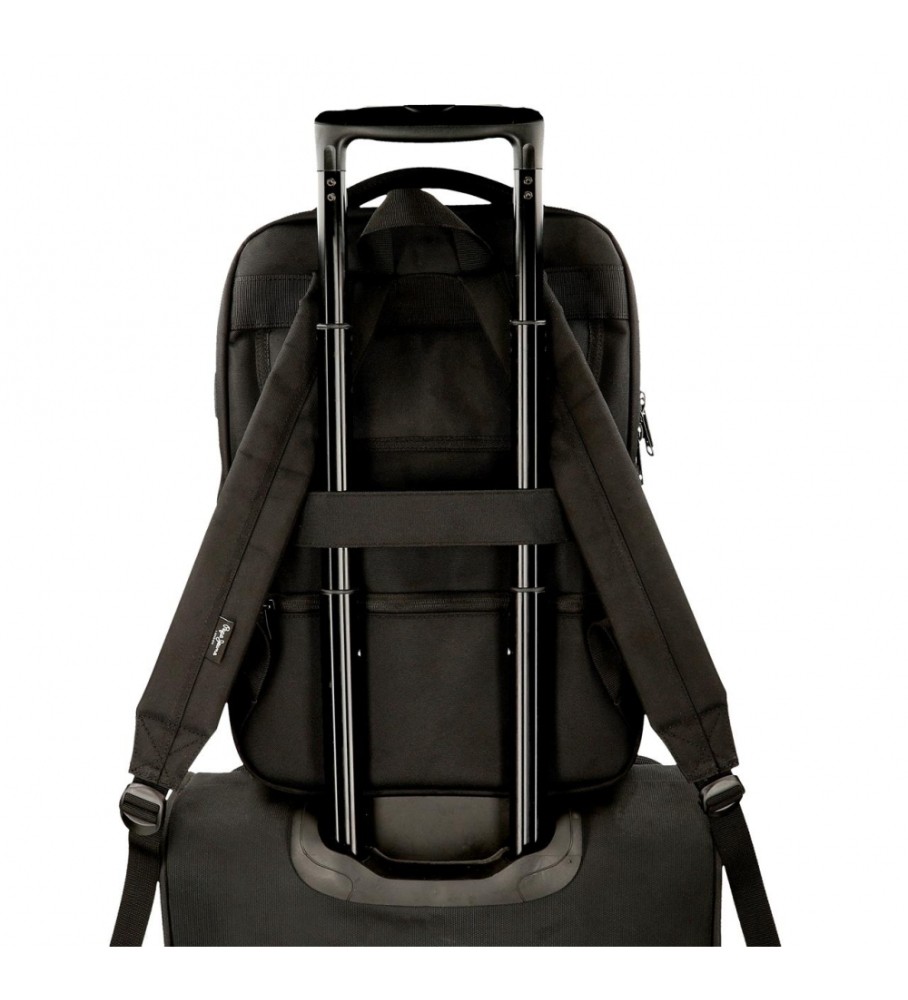 Mochila Pepe Jeans Leighton, adaptável com dois compartimentos, preta.
