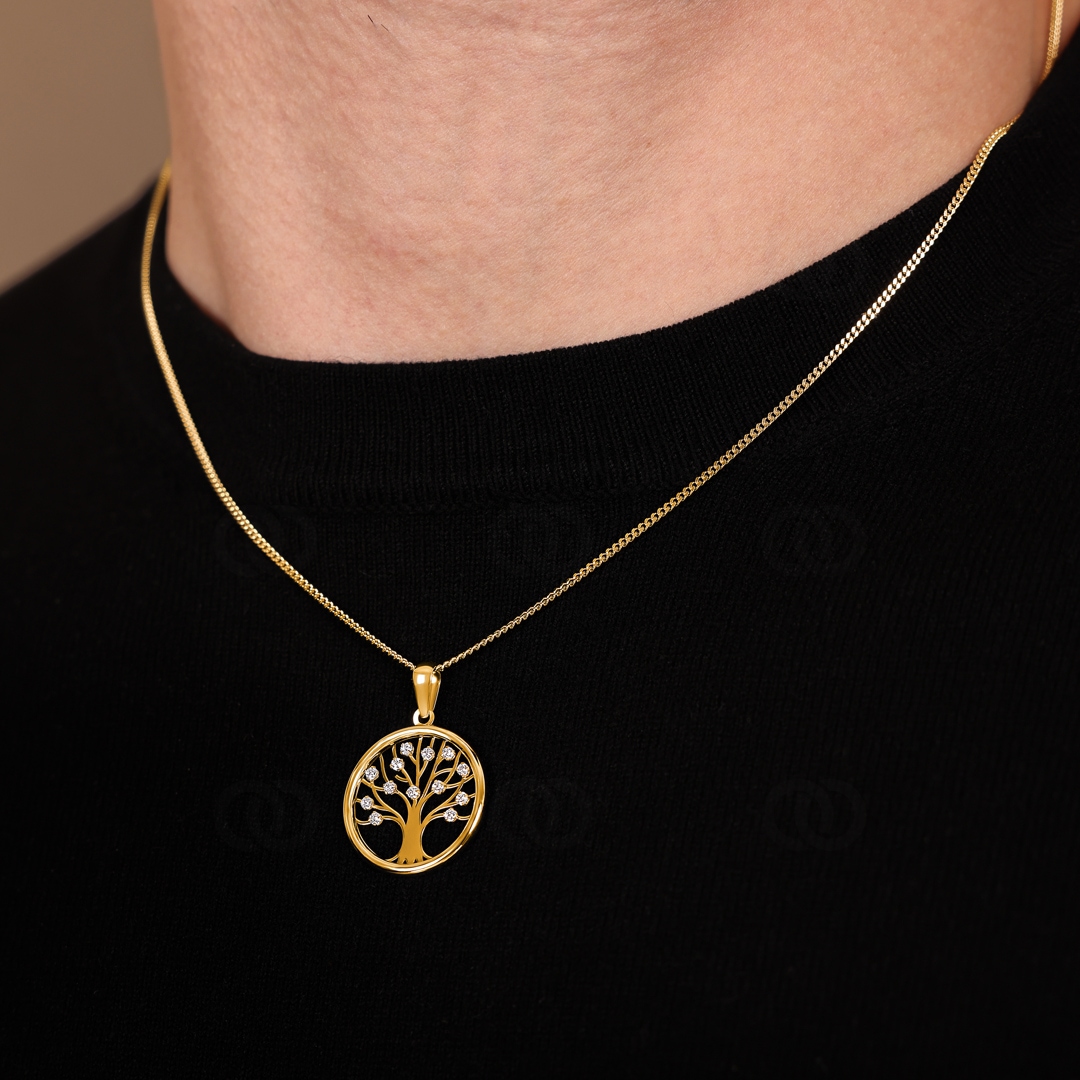 Anhänger 750/18 K Gelb- und Weissgold Lebensbaum mit Zirkonia