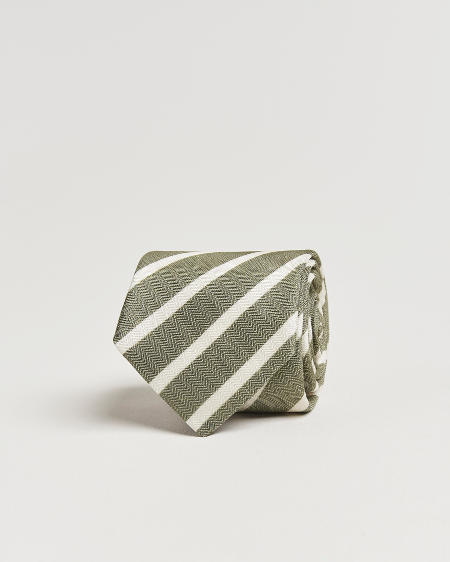 Stenströms Silk/Linen Striped Tie Green