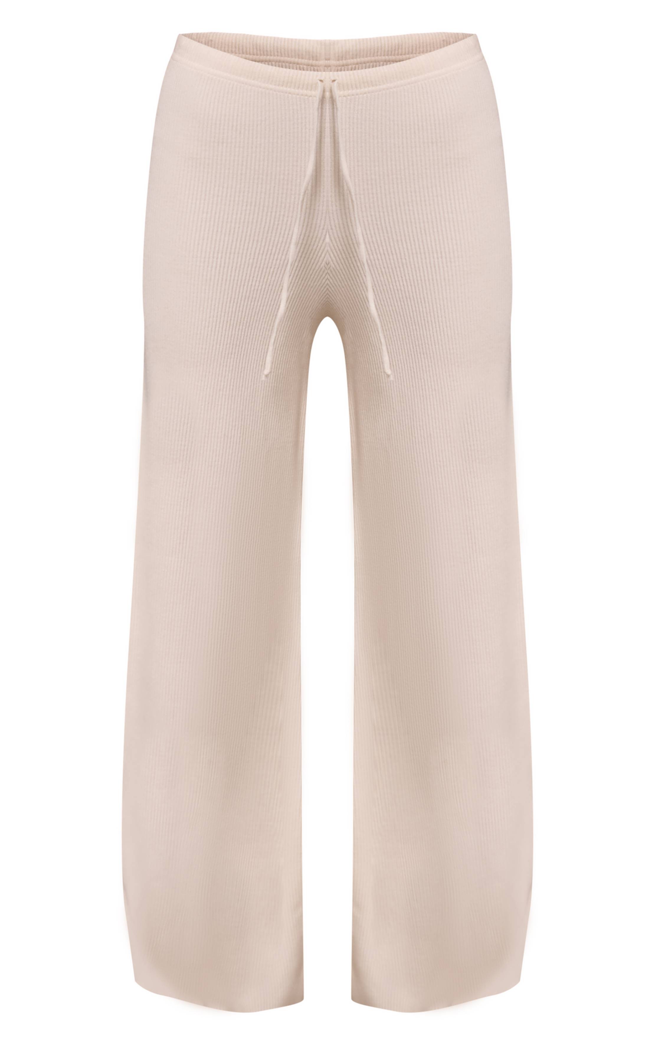 Crème Pantalon En Maille Côtelée À Jambes Larges